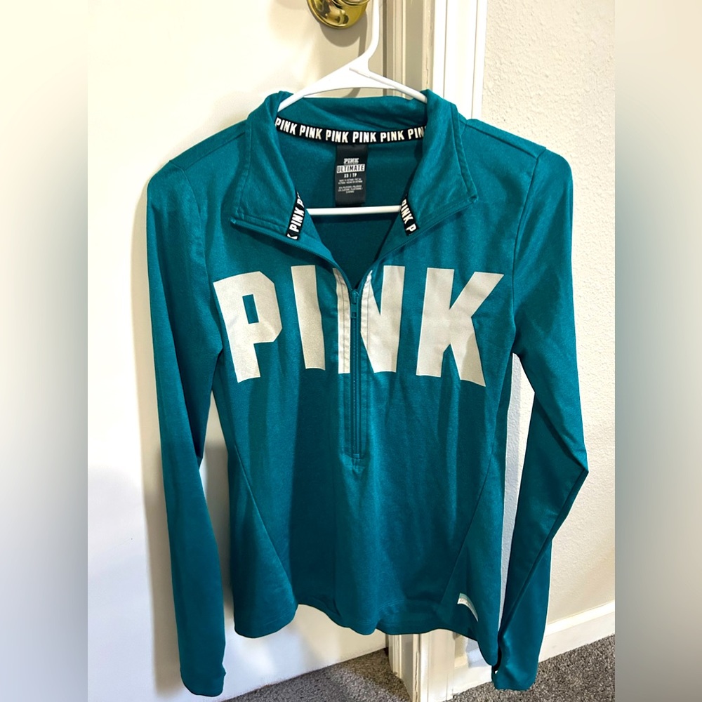 Pink Victoria secret green long sleeve sweatshirt size extra small